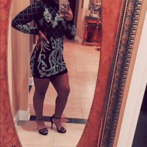 Black mini dress gold studs